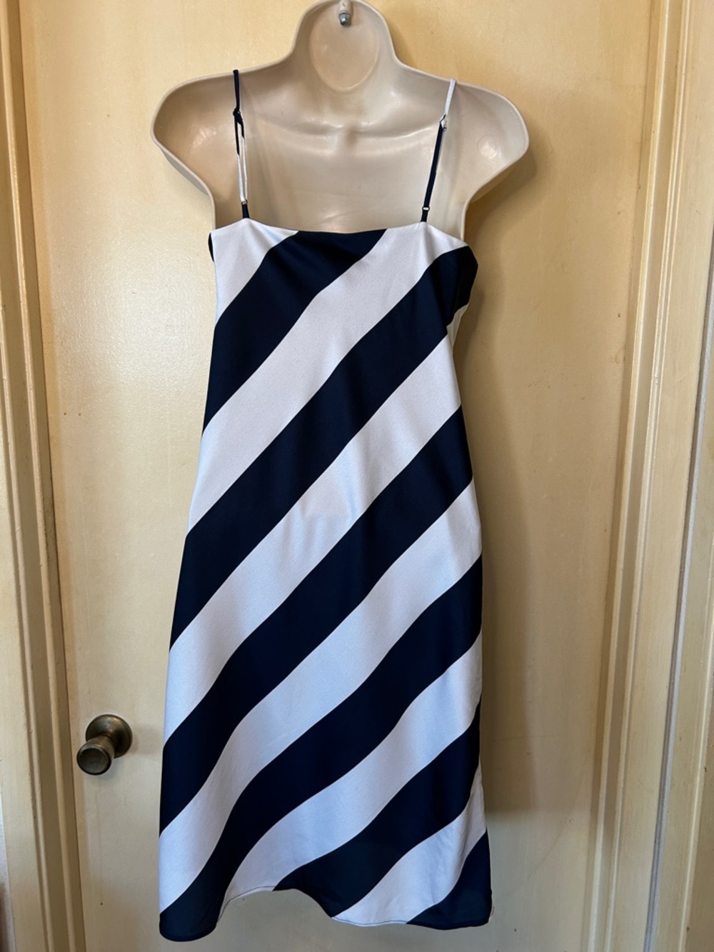 Banana Republic Navy and White Diagonal Stripe Slip Dress with Faux Wrap size 0 - Picture 7 of 11